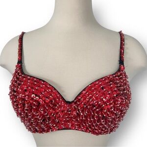 Lydia U.S.A. Red Sequin Bra Size L 34-36 B/C HALLOWEEN IS COMING